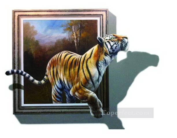 森から出てきた虎 3D油絵